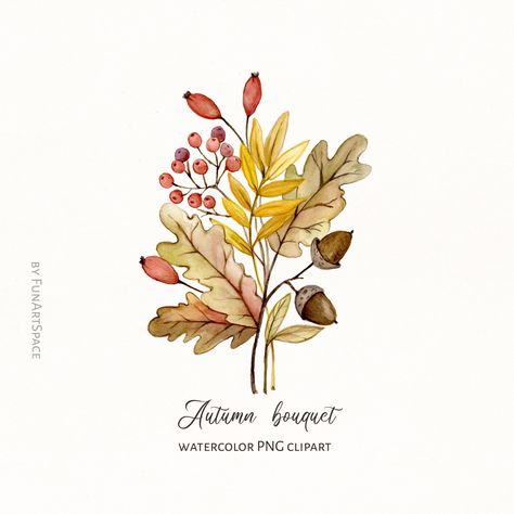 Autumn Illustration Fall, Watercolor Pumpkins Autumn, Fall Core, Flower Bouquet Drawing, Autumn Celebration, Autumn Bouquet, Autumn Watercolor, Fall Clipart, Learn Watercolor