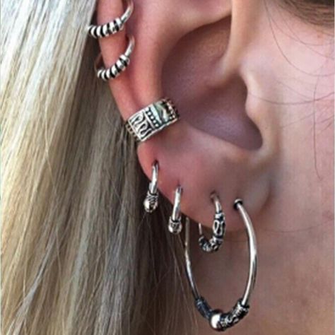 Ear Pierce, Punk Earrings, Earrings Ear, Hoop Earring Sets, Ethnic Earrings, Cheap Gifts, Ear Cuffs, Bohemian Earrings, Punk Style