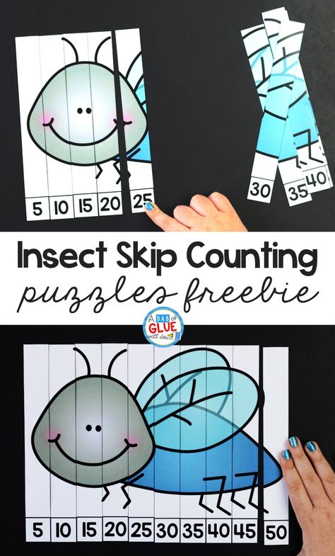 Practice counting, number recognition and number sequencing with these free insect skip counting puzzles! Skip Counting In 2s Activities, Skip Counting Games Kindergarten, Skip Counting By 2 Activity, How To Teach Skip Counting By 2, Spring Learning Activities, Skip Counting Puzzles, Counting Puzzles, Kindergarten Freebies, Counting On