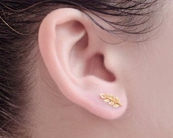 Gold Leaves Stud Earrings, Matte Yellow Gold, Leaves Post Earring, Minimalist Stud, Nature, Modern Jewelry, Hand Made, Gift,ST036 Simple Gold Earrings, Earring Minimalist, Gold Bridal Necklace, Multiple Earrings, Earring Trends, Minimalist Studs, Costume Earrings, Jewelry Hand, Gold Fashion Necklace