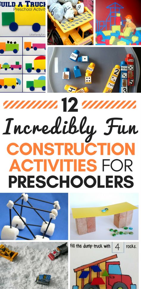 Check out our collection of 12 incredibly fun construction activities for preschoolers - here you'll find something to help your little one entertained, especially when they're indoors and the weather isn't great outside. Have fun! Construction Activities Preschool Art, Construction Activity For Toddlers, Construction Ideas For Preschool, Construction Prek Activities, Construction Activities For Preschoolers, Construction Literacy Preschool, Kindergarten Collage, Construction Classroom, Construction Activities Preschool