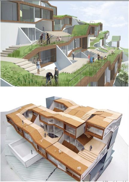 living urban farming Slope Stairs, Farming Architecture, Urban Farming Architecture, Stairs House, Trendy House, Co Housing, Model Architecture, Urban Agriculture, Architecture Model Making