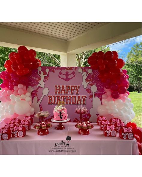 Cheer Leading Birthday Party Ideas, Cheerleading Party Favors, Cheer Birthday Party Decorations, Cheer Theme Birthday Party, Cheerleader Themed Birthday Party, Cheerleader Birthday Party Invitations, Cheerleading Themed Birthday Party, Cheerleader Party Ideas, Cheerleader Decorations