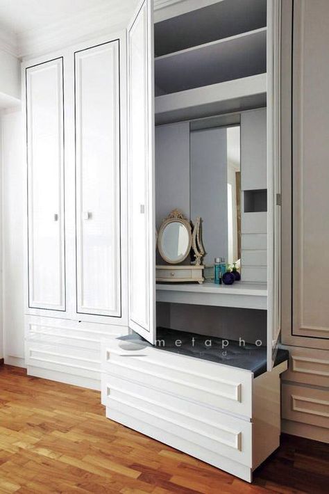 Dressing Table Inside Wardrobe, Ikea Small Spaces, Corner Wardrobe, Bedroom Cupboards, Bathroom Furniture Storage, Dressing Table Design, Build A Closet, Wardrobe With Dressing Table, Modern Bedroom Furniture