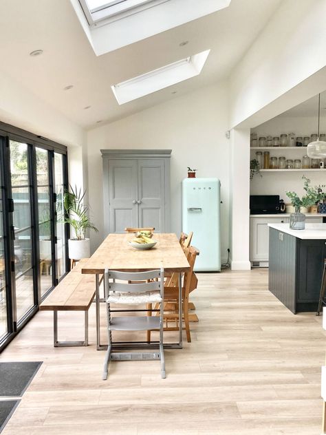 kitchen extension Bi Folding Doors Kitchen, Modern Victorian Home, Modern Victorian Homes, Kitchen Diner Extension, Room Extensions, Open Plan Kitchen Dining, Roof Lantern, Open Plan Kitchen Living Room, House Extension Design