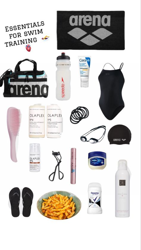 Swim Practice Outfit, Swim Essentials Bag, Swim Class Essentials, Swim Meet Essentials, Swimming Bag Essentials, Swim Bag Essentials Competitive, Swim Bag Essentials, Swimming Aesthetic Sport, Swimming Essentials