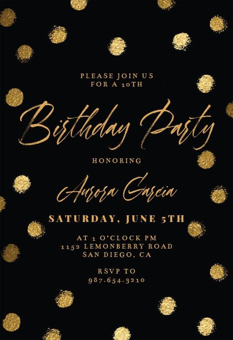 Black And Gold Invitations, Unique Birthday Invitations, Birthday Invitation Design, Birthday Party Invitations Free, Birthday Dinner Invitation, Surprise Party Invitations, Birthday Invitation Card Template, Invitation Card Birthday, Bday Invitations