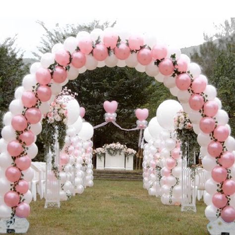 White and pink wedding balloon arch Balloon Arch Frame, Wedding Decorations Pictures, Balloon Arch Decorations, Birthday Balloons Pictures, Deco Ballon, Wedding Balloon Decorations, Balloon Display, Arch Decoration, Large Balloons