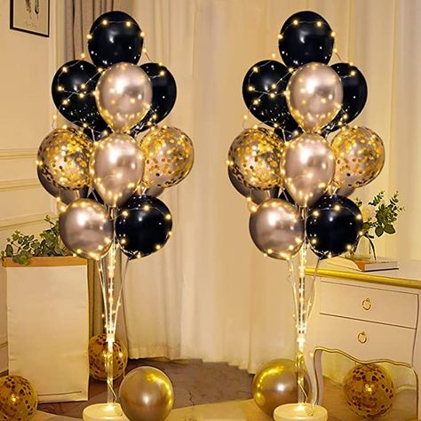 Men Bachelor Party, Black And Gold Party Decorations, Balloon Stand, Balloon Holders, Black And Gold Balloons, Black Balloon, Decoration For Wedding, Gold Party Decorations, Gold Confetti Balloons