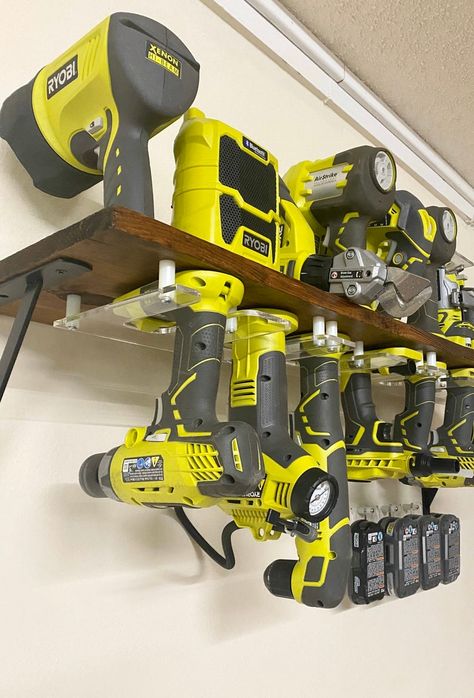 Tools Display Ideas, Ryobi Tool Storage, Dewalt Tool Storage, Tool Display, Organize Tools, Ridgid Tools, Power Tool Organizer, Garage Diy, Ryobi Tools