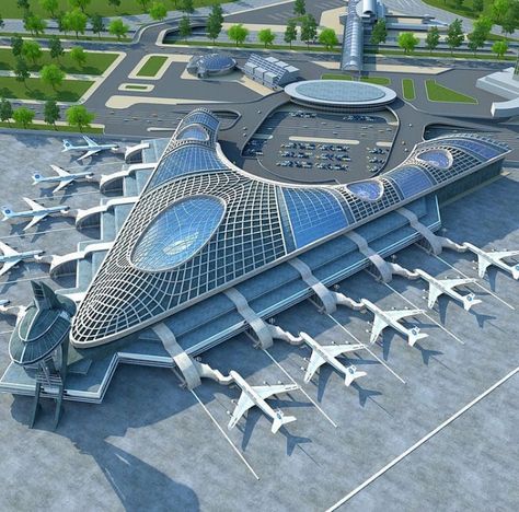 Architecture Blueprints, Future Buildings, Landscape Structure, Airport Design, Amazing Buildings, Futuristic City, Future City, Futuristic Architecture, Future Design