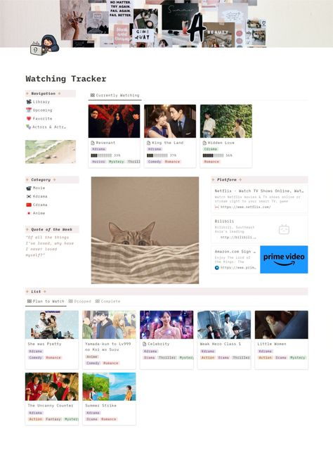 Notion Watchlist Template, Kdrama Notion Template, Notion Watchlist, Movies Notion, Notion Template Tv Shows, Notion Watch List, Anime Watchlist Notion, Film Notion Template, Anime Watchlist Notion Template