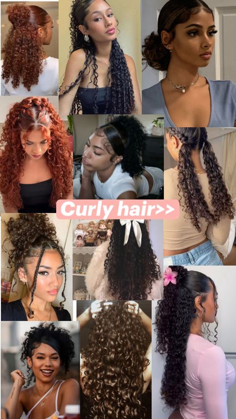 Curly Hairstyles Halloween, Parts For Curly Hair, Hoco Hair Styles Curly Hair, Cute Hair Styles For Home Coming, Cute Hairstyles To Do With Curly Hair, 3b Hairstyles Long, Goth Curly Hairstyles, 3b Curly Hair Styles, Hairstyles For 3b Curly Hair