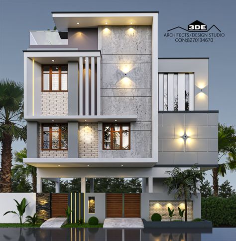 G+2 Elevation Design Indian, G+1 House Elevation Indian, Modern Exterior House, Modern Elevation Design, Exterior House Design, Exterior Elevation, Building Front Designs, Residential Exterior, Modern Elevation