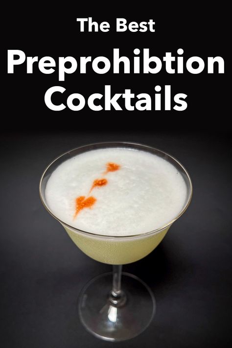 Pinterest image: photo of maraschino liqueur bottle and a mary pickford cocktail with caption reading "The Best Preprohibition Cocktails" Great Gatsby Drinks Cocktails, Speakeasy Drinks Cocktails, 1920 Cocktails, 1920s Drinks, 1920s Cocktails, Speakeasy Cocktails, Brooklyn Cocktail, Speakeasy Ideas, Prohibition Cocktails