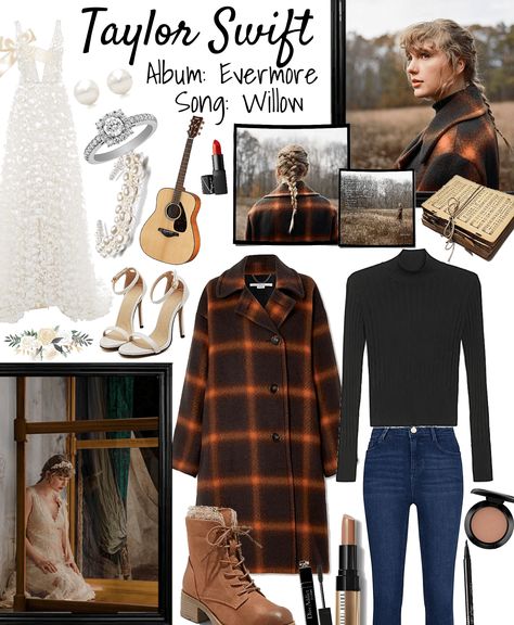 Taylor swift - Evermore Album - Willow outfit ideas | Evermore Halloween Costume, Taylor Swift Willow Outfit, Evermore Outfit Inspo Taylor Swift, Taylor Swift Outfit Evermore, Taylor Swift Winter Outfits, Taylor Swift Concert Outfit Winter, Taylor Swift Evermore Outfit Ideas, Taylor Swift Concert Outfit Evermore, Evermore Inspired Outfits