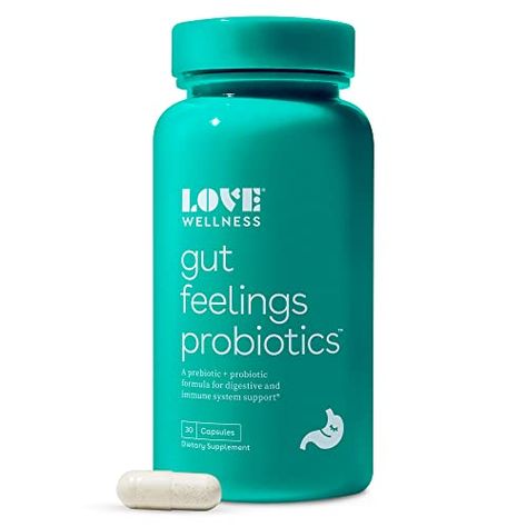 Love Wellness Gut Feelings Probiotic, Digestive Enzyme Supplement | Supports Gut Health, Digestion Relief & Strong Immune System | 3 Billion CFU | Safe Prebiotic and Postbiotic | 30 Capsules Gut Feelings, Digestive Enzymes Supplements, Strong Immune System, Probiotic Strains, Gas Relief, Love Wellness, Prebiotics And Probiotics, Stronger Immune System, Gut Feeling