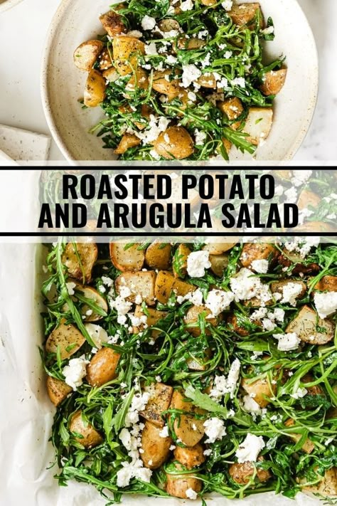 Potato Salad Arugula, Arugula Pesto Potato Salad, Dinners With Arugula, Potato Asparagus Salad, Dinner With Arugula, Arugula Potato Salad, Arugula Dinner Recipes, Sweet Potato Arugula Salad, Arugula Steak Salad