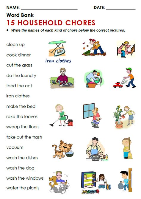 Household Chores Pictures, Chores Worksheet, Chores Household, Family Chores, Montessori Calendar, English Learning Books, English Activities For Kids, Esl Vocabulary, Teaching English Grammar