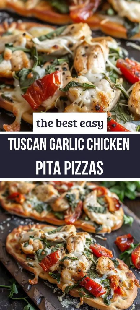 Chicken Pita Pockets, Chicken Pita Recipes, Chicken Flatbread Recipes, Flatbread Toppings, Pita Pocket Recipes, Pita Bread Pizza, Chicken Flatbread Pizza, Bread Crust, Tuscan Garlic Chicken