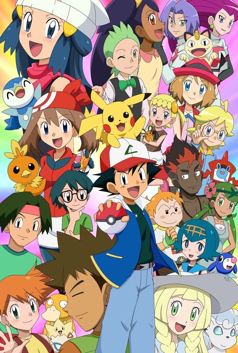 Pokemon Trainer Art, Iris Pokemon, Satoshi Pokemon, Pokemon 100, Ash And Friends, Pokemon Fabric, Cartoon Pokemon, Pokemon Ash And Serena, Pokemon Movies