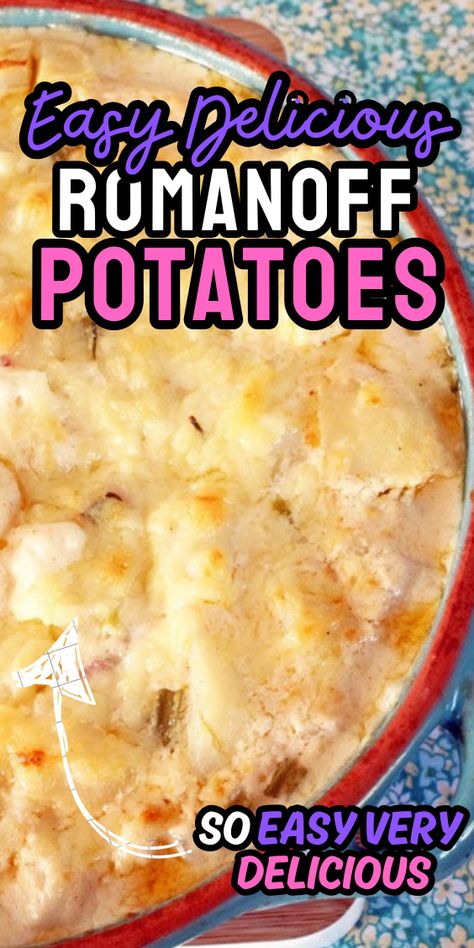 Romanoff Potatoes Recipe Romanoff Potatoes, Frozen Diced Potatoes Recipes, Alfredo Potatoes, Potatoes Romanoff Recipe, Potatoes Romanoff, Cooked Potatoes, Sour Cream Recipes, Grated Potato, Diced Potatoes