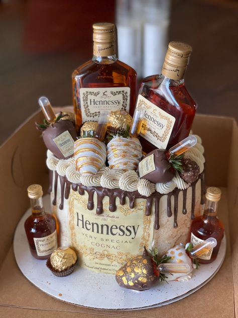 Henny Birthday Ideas, Henny Birthday Cake Ideas, Hennessy Bottle Cake, Hennessey Cake For Men, Hennessy Birthday Cakes For Men, Men 25th Birthday Party Ideas, Bottle Cakes For Men, Hennessy Cake For Him, 21 Birthday Cake For Guys