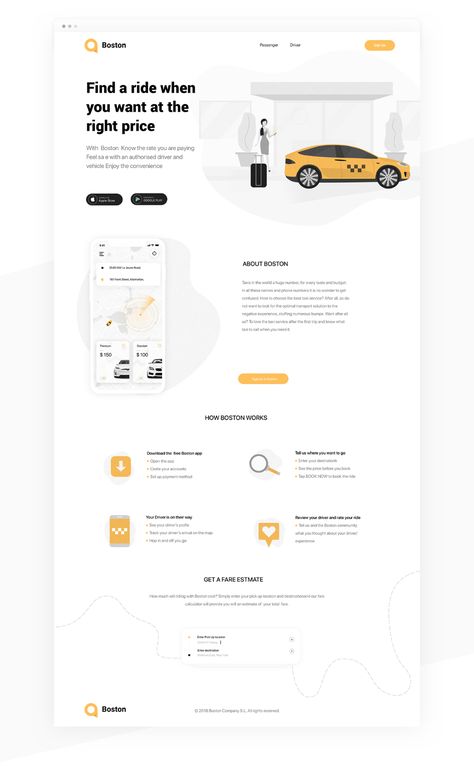 Boston taxi landing page UI / UX on Behance Taxi Website Design, Web Design Inspiration Portfolio, Driver App, Car App, Car Banner, Car Advertising Design, Taxi App, Desain Ui, Booking Website