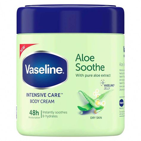 Rely on this soothing body cream to moisturize and soothe dry skin by Vaseline. It contains glycerin to lock in moisture and is light, fast-absorbing, and non-greasy. This product is enriched with aloe vera, leaving your skin smooth and nourished and is particularly beneficial for skin that has been damaged by sun expo Vaseline Intensive Care, Vaseline Jelly, Body Butters Recipe, Face Wrinkles, Skin Pores, Intensive Care, Skin Care Moisturizer, Vaseline, Body Skin Care