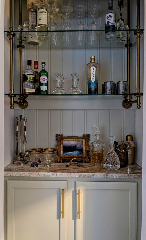 Home Dry Bar Converted From Small Closet Design Mark Velasquez Tiny Bars Small Spaces, Bar Closet Ideas, Small Wall Bar, Closet Into Bar, Closet Turned Into Bar, Home Mini Bar Ideas, Small Dry Bar Ideas, Home Dry Bar, Bar Closet