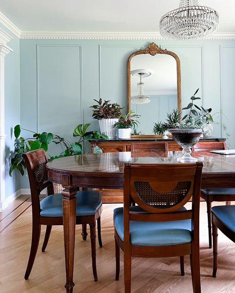 Dining room not totally done…. But loving these views of these blues!!! …had to share. 😍 Modern Blue Dining Room, Dining Room Light Blue Walls, Blue Accent Dining Room, Light Blue Dining Room, Colorful Dining Room Ideas, Blue Dining Room Walls, Bright Dining Room, Colorful Dining Room, Blue Dining Room