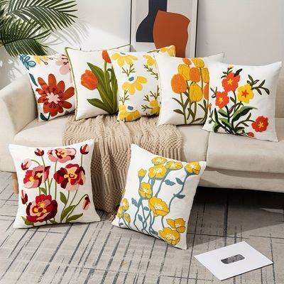 Vehicle Decor, Embroidered Throw Pillows, Simple Sofa, Handmade Cushion Covers, Sofa Pillow Covers, Flower Throw Pillows, Chair Sofa, Flower Pillow, Handmade Cushions