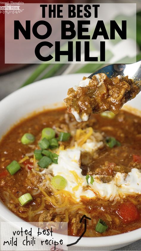 Best Mild Chili Recipe, Mild Chili Recipe, No Bean Chili Recipe, Beanless Chili Recipe, Chili Without Beans, Low Carb Chili Recipe, Chili Bean, Meat Chili, Low Carb Chili