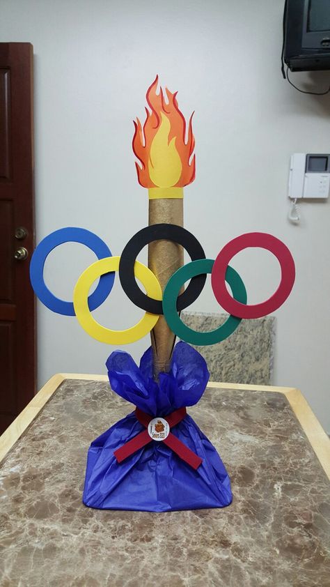 Olympic Crafts For Adults, Olympic Score Board Ideas, Olympic Display Ideas, Olympics Decorations Ideas, Olympic Centerpieces, Olympic Decorations Diy, Olympic School Theme, Olympic Party Ideas, Olympics Crafts For Kids