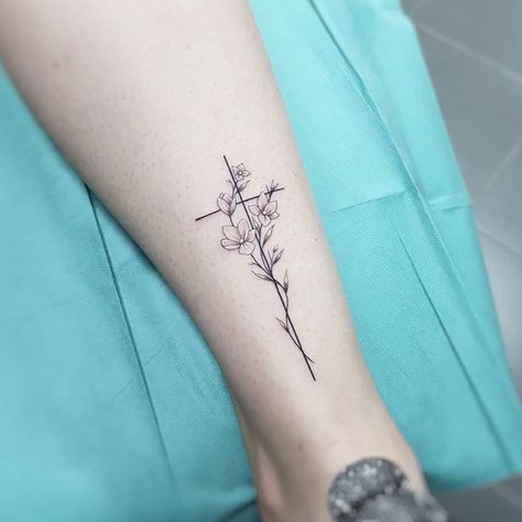 Lily Of The Valley Cross Tattoo, Cross With Lilies Tattoo, Cross Flower Tattoo, Flower Cross Tattoo, Floral Cross Tattoo, Cross With Flowers Tattoo, White Flower Tattoos, Men Flower Tattoo, Lilac Tattoo