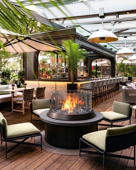 Bars • Instagram Sleek Fireplace, Kitchen Terrace, Terrace Restaurant, Outdoor Terrace, Luxurious Hotel, Entertainment District, Rooftop Restaurant, The Ritz Carlton, Terrace Design