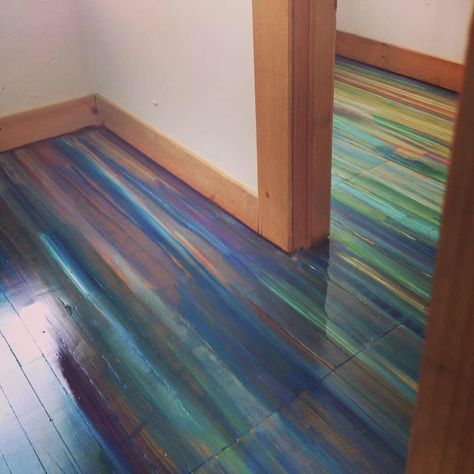 I painted an old wood floor covered in old varnish with acrylic paint on a rag, and then covered in a satin urethane. Wood Floors Ideas, Acrylic Floor, Floors Ideas, Old Wood Floors, Painting Old, Decoration Inspiration, Painted Floors, Dream House Interior, Dream Rooms