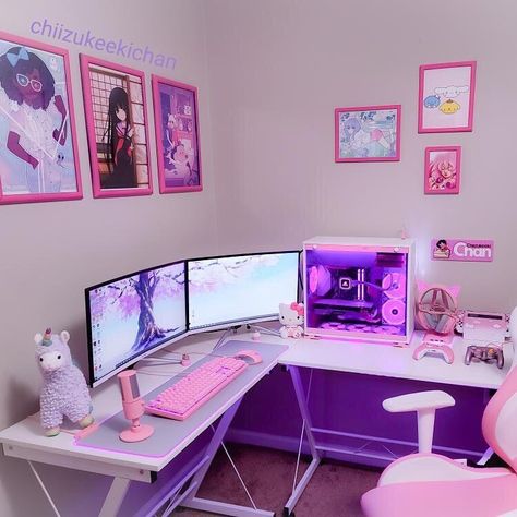 Girly Setups 👾 on Instagram: “In love 😍 ~ 🖥: @chiizukeekichan . . . #razerquartz #pinksetup #setupgaming #setupgamer #setup #setupinspiration #gamer #gamergirl…” Otaku Room, Gamer Room Decor, Video Game Room Design, Video Game Rooms, Interior Design Guide, Girl Bedroom Designs, Gaming Room Setup, Cute Room Ideas, Gamer Room