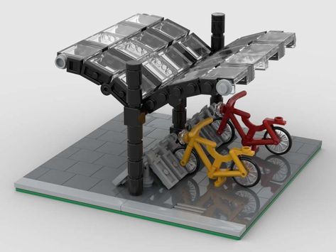 LEGO MOC Bicycle Storage by vanderlegofan | Rebrickable - Build with LEGO Lego Bike Rack, Lego City Moc Ideas, Lego Town Ideas, Lego Park, Lego Diy Projects, Lego Street, Lego Basic, Lego Town, Lego Buildings