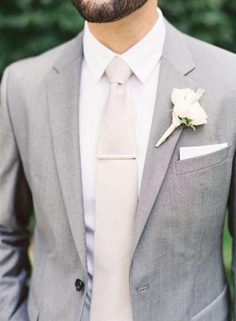 Gray or Beige Groom Suits / http://www.himisspuff.com/groom-fashion-inspiration-45-groom-suit-ideas/7/ Mens Wedding Attire, Groom Wedding Attire, Light Grey Suits, Groom And Groomsmen Attire, Wedding Groomsmen, Groomsmen Suits, Neutral Wedding, Groomsmen Attire, Gray Weddings