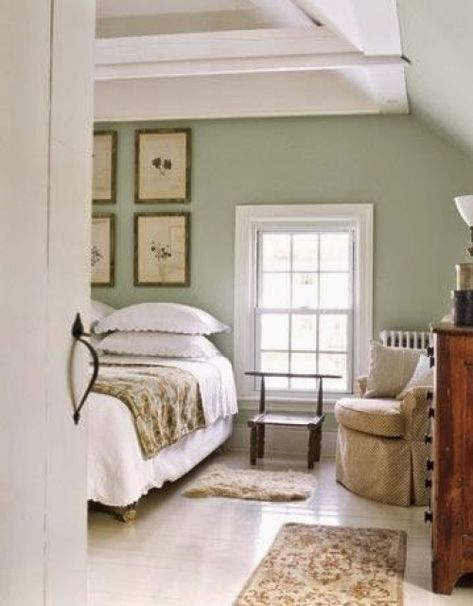 Benjamin Moore's 2015 Color of the Year (and Color Trends!) Guilford Green, Light Green Bedrooms, Sage Bedroom, Cottage Bedrooms, Green Bedroom Walls, Green Bedroom Design, Writing Room, Wall Colours, Sage Green Bedroom