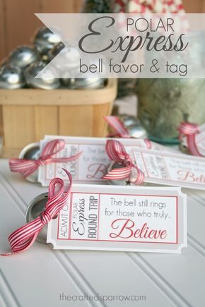 Polar Express Bell Favors & Free Printable Tags thecraftedsparrow.com Polar Express Bell, Polar Express Christmas Party, Polar Express Theme, Polar Express Movie, Polar Express Party, Ward Christmas Party, The Polar Express, Christmas Kindergarten, Kids Christmas Party