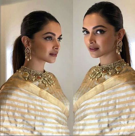 deepika padukone ponytail with saree Hairstyles For Saree, Deepika Padukone Saree, Deepika Padukone Hair, Sleek Braid, Saree Hairstyles, Pony Hairstyles, Sleek Ponytail Hairstyles, Deepika Padukone Style, Hair Puff