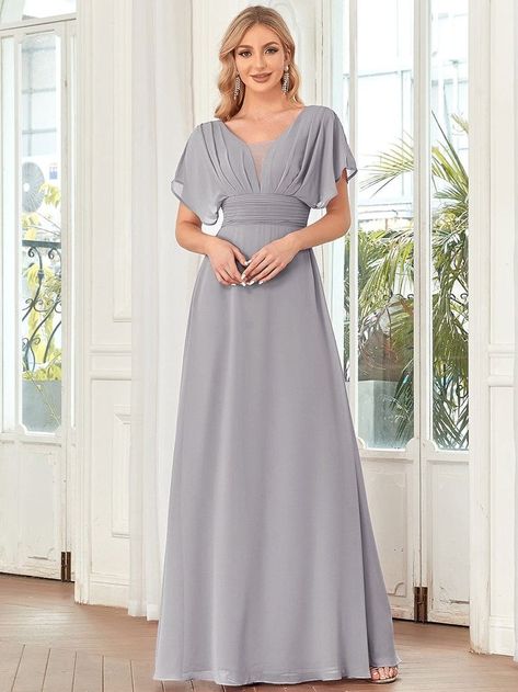 Women's A-Line Empire Waist Maxi Chiffon Evening Dress wedding ideas, thank you wedding, wedding details #wedding #weddingflowers #weddingring Empire Waist Evening Dress, Empire Waist Maxi, Empire Waist Maxi Dress, Dress With Ruffle Sleeves, Chiffon Evening Dresses, Grey Maxi Dress, Short Sleeve Maxi Dresses, Maxi Dress Evening, Chiffon Maxi