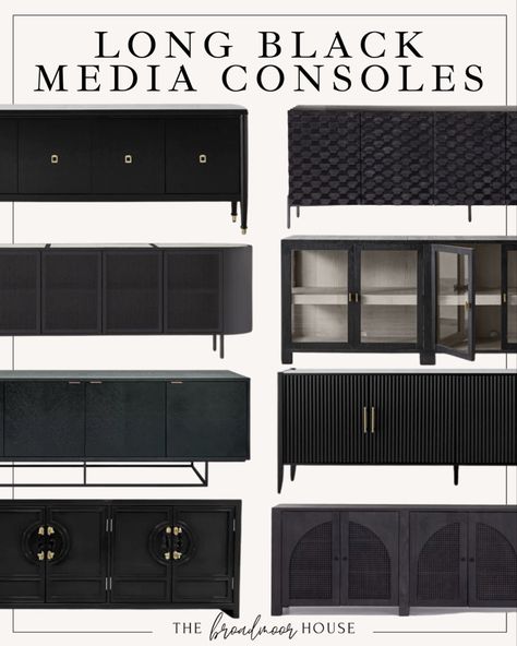 Media consoles Dark Grey Media Cabinet, Black Console Table Tv, Large Black Console Table, Long Tv Console Black, Large Black Media Console, Tv Console 75 Inch, Living Room With Black Tv Stand, Long Black Tv Console, Black Modern Tv Console