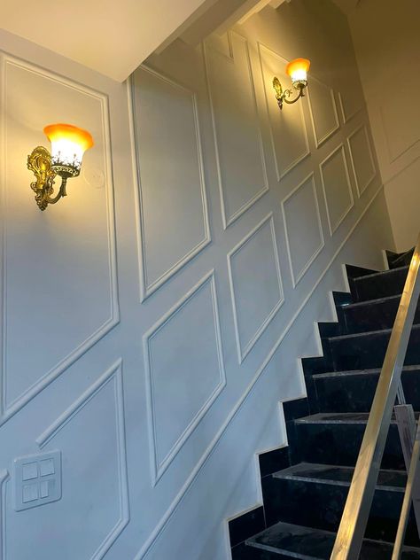 Stairs moulding ideas Stair Moulding, Moulding Ideas, Down Ceiling Design, Cornice Design, Pvc Ceiling Design, Stair Railing Design, Pvc Ceiling, Living Room Partition, Living Room Partition Design