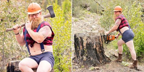 This Man Absolutely Nailed His Sexy Lumberjack Boudoir Shoot - Cosmopolitan.com Dudoir Poses Funny, Humour, Dudoir Male Funny, Normal Men, Art Meaning, Christmas Selfie, Wood Pictures, Men With Beards, Fire Wood