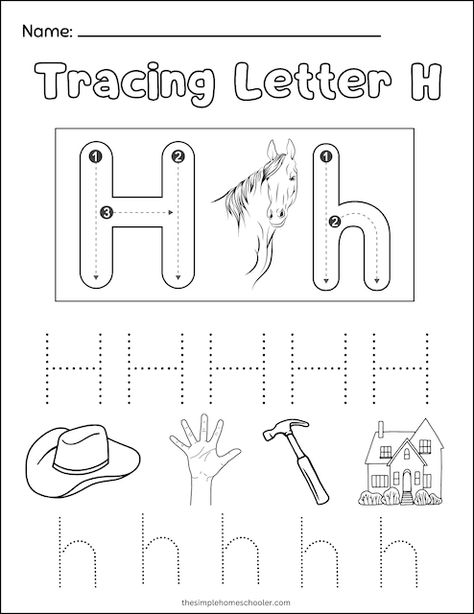 Letter H Writing Practice, Letter H Kindergarten, Letter H Worksheets Kindergarten, H Worksheets For Preschoolers, Letter H Activities For Kindergarten, Letter H Tracing Worksheet, Letter H For Preschoolers, H Tracing Worksheet, Letter H Preschool Activities