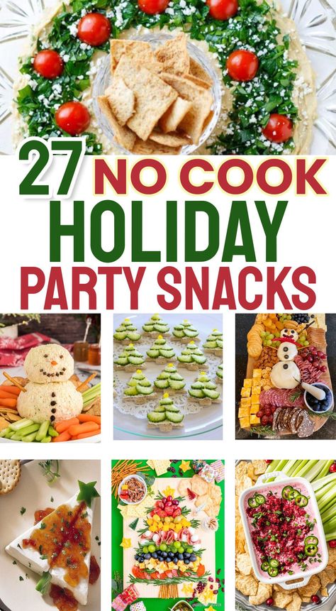 Christmas Appetizers! Easy no cook appetizers for a crowd - Elegant appetizers for Holiday party small bites, cold appetizer ideas and fun festive Christmas Eve finger food ideas too! Quick Christmas Party Food, Appetizers Easy Christmas, Christmas Snacks For Work Party, Easy Winter Appetizers For A Party, Easy Xmas Party Food, Friendsmas Party Food Ideas, Open House Christmas Party Food, Quick And Easy Christmas Party Food, Christmas Food Trays Holiday Appetizers