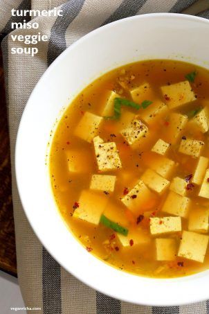 Turmeric Miso Soup With Ginger, Garlic and Tofu Miso Soup With Tofu, Brothy Soup, Soup With Tofu, Healing Soup, Curried Butternut Squash Soup, Vegan Richa, Nut Free Recipes, Soup Vegan, Vegan Soups